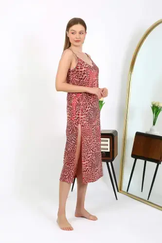 Angelino Women's Spaghetti Strap Long Shiny Micro Dress Nightgown 7415 Red - 3