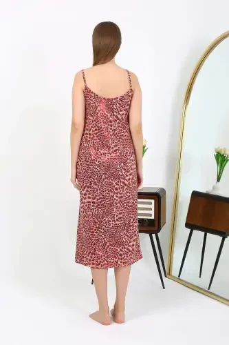 Angelino Women's Spaghetti Strap Long Shiny Micro Dress Nightgown 7415 Red - 5