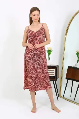 Angelino Women's Spaghetti Strap Long Shiny Micro Dress Nightgown 7415 Red - 6