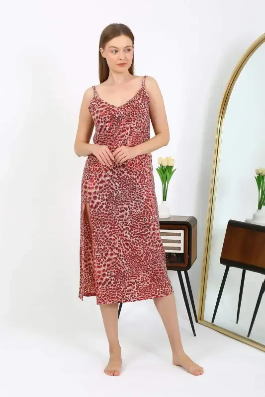 Angelino Women's Spaghetti Strap Long Shiny Micro Dress Nightgown 7415 Red - 6