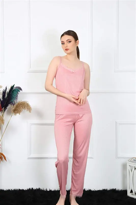 Angelino Women's Spaghetti Strap Salmon Pajama Set 4136 - BÜYÜKBEDENIZ