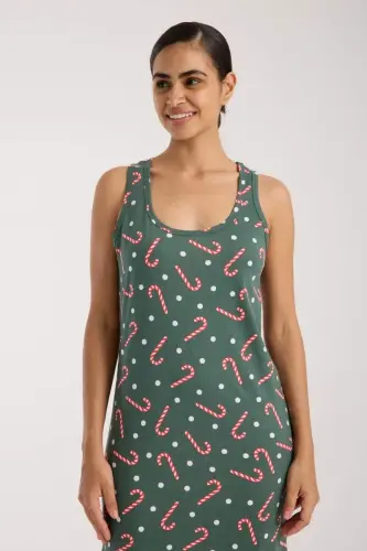 Angelino Women's Spaghetti Strap Slit Long Green Nightdress - 4