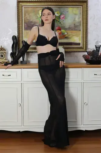 Angelino Women's Stone-Detailed Bra Set 3304 Black - BÜYÜKBEDENIZ (1)