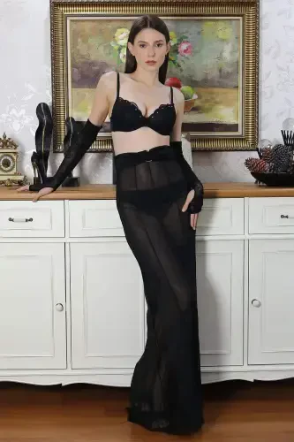 Angelino Women's Stone-Detailed Bra Set 3304 Black - 6