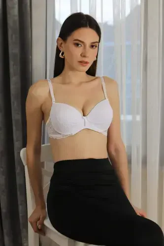 Angelino Women's Support Bra with Underwire and Lace Detail 3625S White - 1