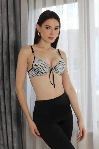 Angelino Women's Support Wired Patterned Bra 4927 Gray - 3