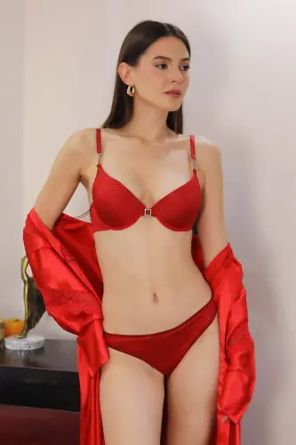 Angelino Women's Supported Bra Set 3592 Red - BÜYÜKBEDENIZ (1)