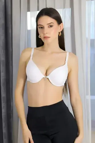 Angelino Women's Supported Underwire Stone Detailed Bra 2407 White - 7