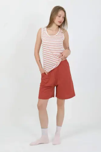Angelino Women's Thick Strap Cotton Combed Short Set Orange 3637 - 1