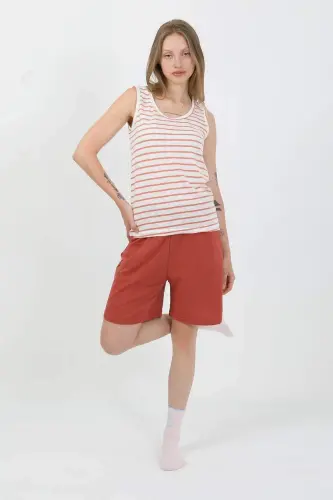 Angelino Women's Thick Strap Cotton Combed Short Set Orange 3637 - 4