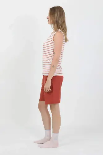 Angelino Women's Thick Strap Cotton Combed Short Set Orange 3637 - 6