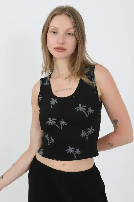 Angelino Women's Thick Strap Cotton Jersey Shorts Crop Set Black 3636 - 2