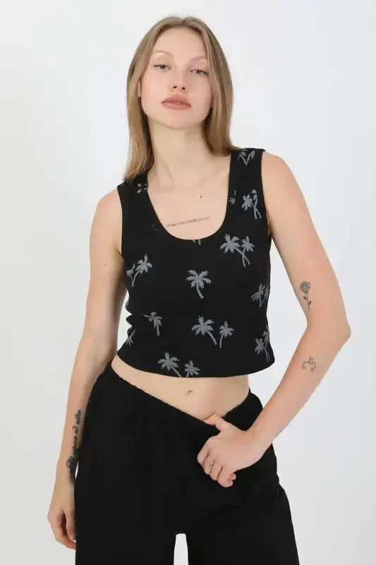 Angelino Women's Thick Strap Cotton Jersey Shorts Crop Set Black 3636 - 11