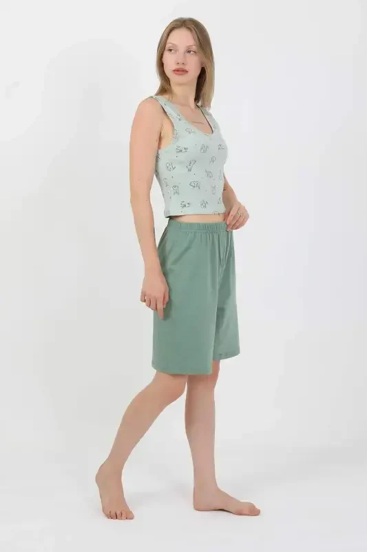 Angelino Women's Thick Strap Cotton Jersey Shorts Crop Set Sea Green 3636 - 7