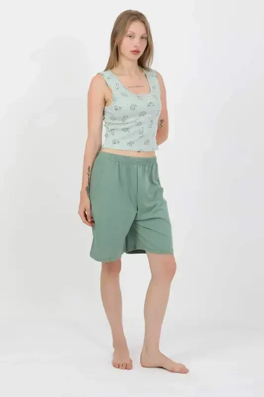 Angelino Women's Thick Strap Cotton Jersey Shorts Crop Set Sea Green 3636 - 8