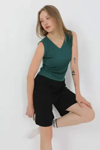 Angelino Women's Thick Strap Cotton Jersey Shorts Set Green 3636 - 1