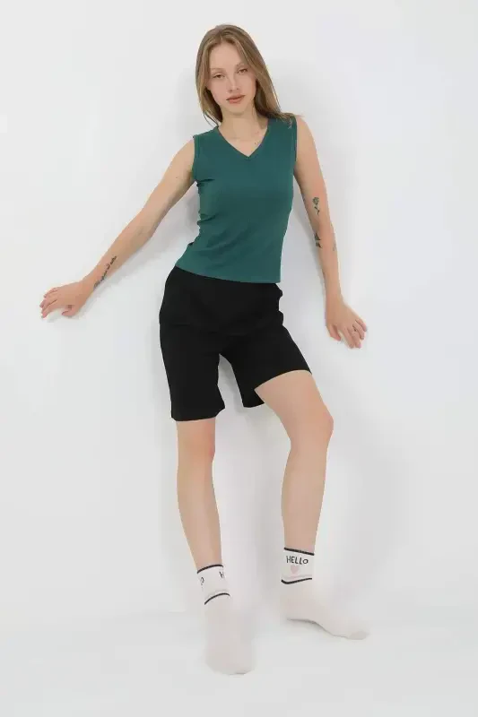 Angelino Women's Thick Strap Cotton Jersey Shorts Set Green 3636 - 4