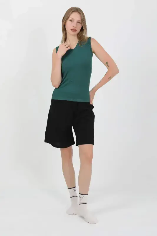 Angelino Women's Thick Strap Cotton Jersey Shorts Set Green 3636 - 6