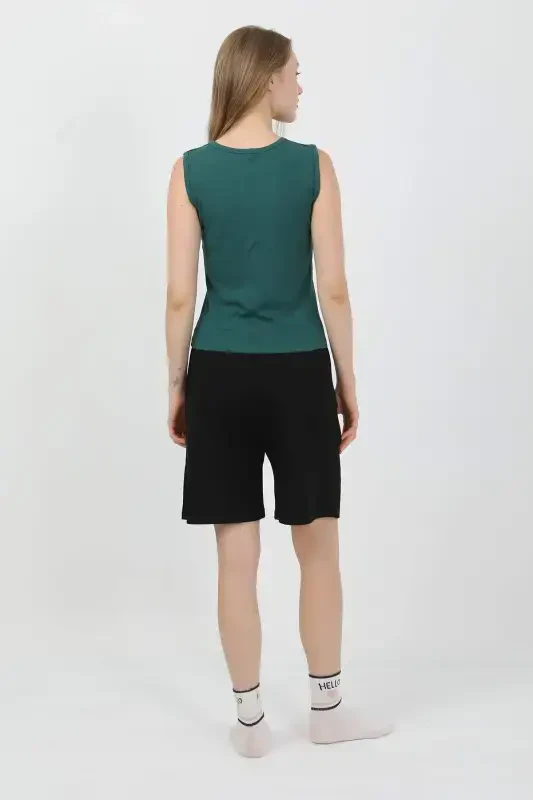 Angelino Women's Thick Strap Cotton Jersey Shorts Set Green 3636 - 8