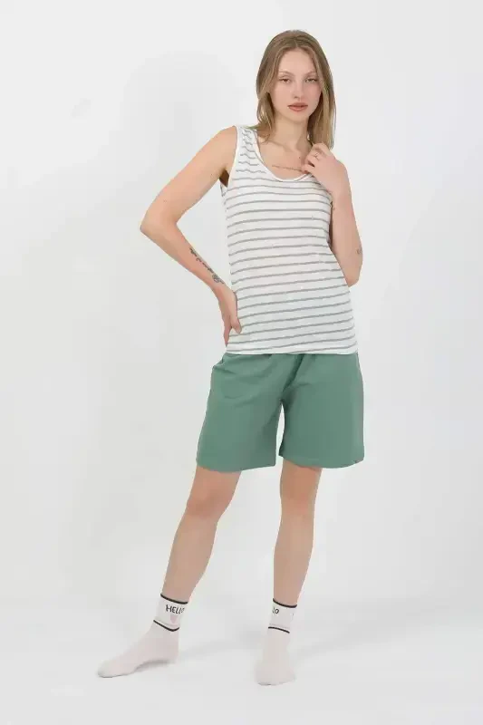 Angelino Women's Thick Strap Cotton Jersey Shorts Set Green 3637 - 2