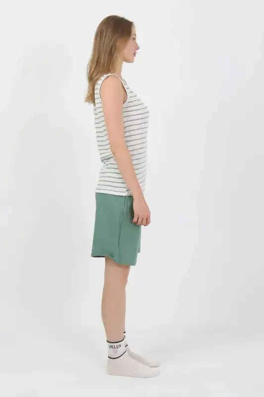 Angelino Women's Thick Strap Cotton Jersey Shorts Set Green 3637 - 4