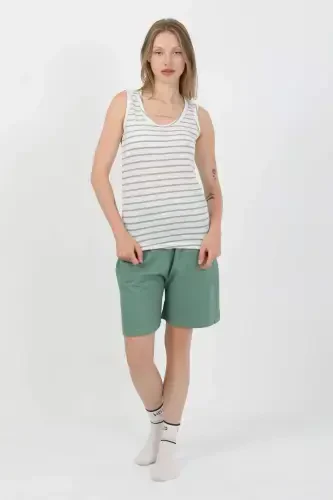 Angelino Women's Thick Strap Cotton Jersey Shorts Set Green 3637 - 8