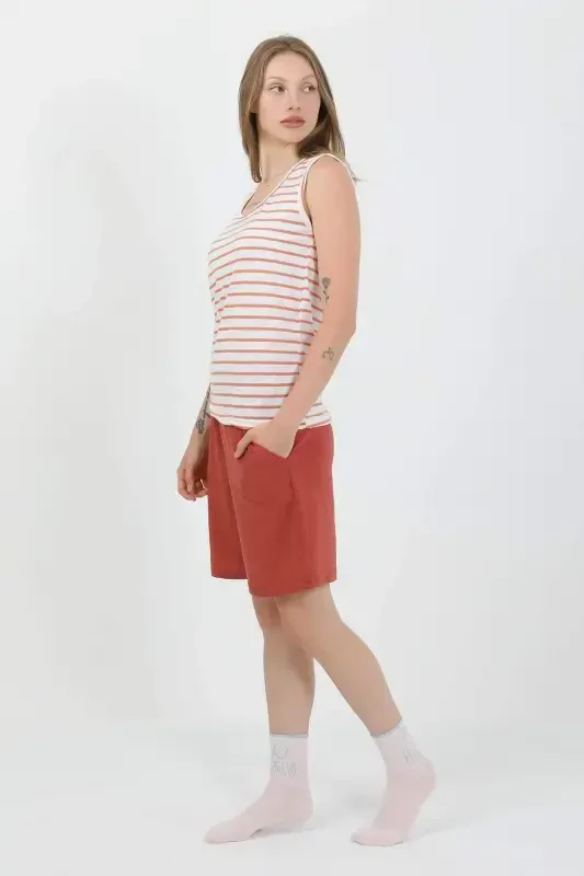 Angelino Women's Thick Strap Cotton Jersey Shorts Set Orange 3637 - 3