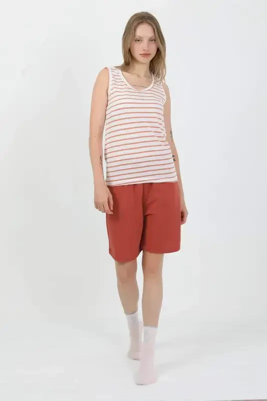 Angelino Women's Thick Strap Cotton Jersey Shorts Set Orange 3637 - 7