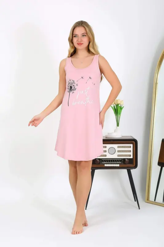 Angelino Women's Thick Strap Cotton Nightgown Pink 1777 - 2