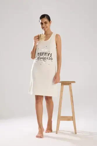 Angelino Women's Thick Strap Knitted Nightdress Ecru - BÜYÜKBEDENIZ (1)