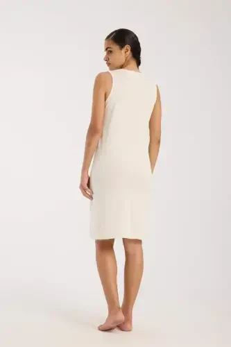 Angelino Women's Thick Strap Knitted Nightdress Ecru - 5