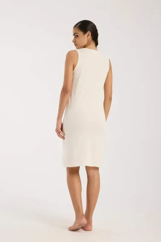 Angelino Women's Thick Strap Knitted Nightdress Ecru - 5