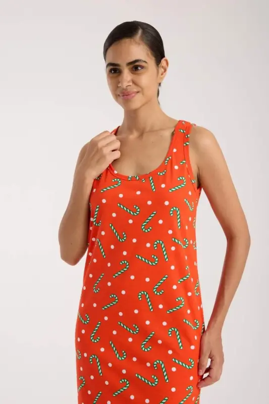 Angelino Women's Thick Strap Slit Long Orange Nightdress - 3