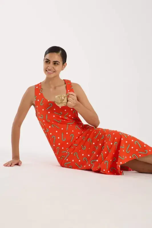 Angelino Women's Thick Strap Slit Long Orange Nightdress - 6