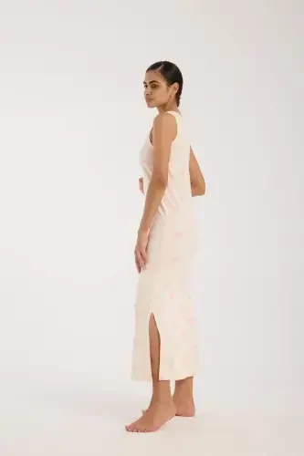 Angelino Women's Thick Strap Slit Long Powder Nightgown - 4