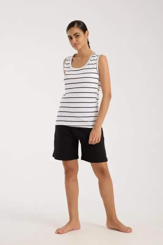 Angelino Women's Thick Strap White Shorts Pajama Set - 7