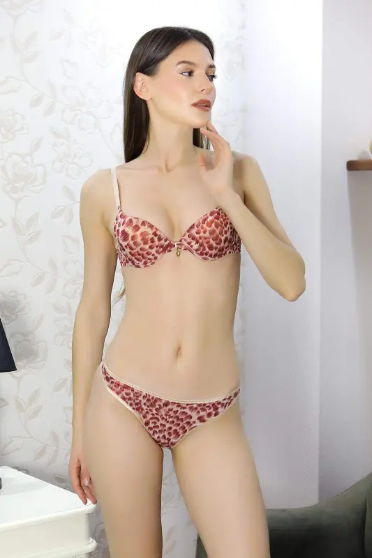 Angelino Women's Underwire Lightly Padded Patterned Accessory Bra Set 3707 Red - 2