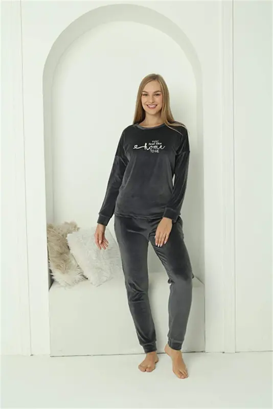 Angelino Women's Velvet Grey Pyjama Set 20624 - 1