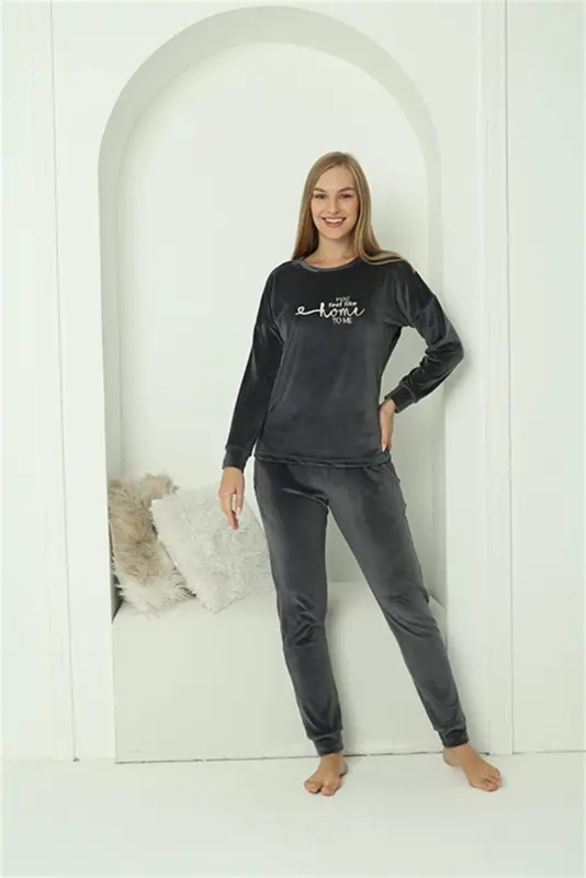 Angelino Women's Velvet Grey Pyjama Set 20624 - 2