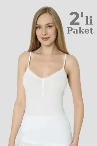 Angelino Women's White Buttoned Ribbed Tank Tops (Pack of 2) - 1