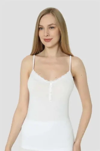 Angelino Women's White Buttoned Ribbed Tank Tops (Pack of 2) - 4