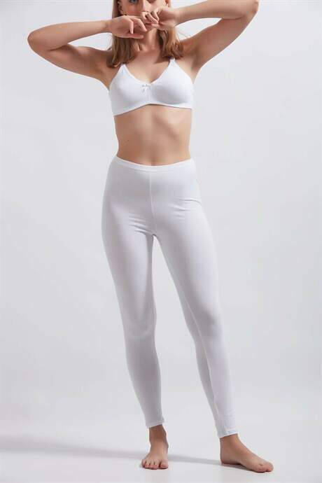 Angelino Women's White Cotton Lycra Leggings - 2