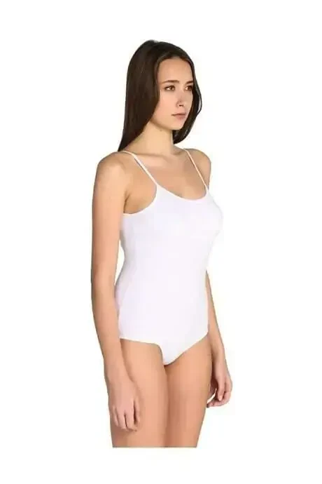 Angelino Women's White Lycra Lace Bodysuit with Hook and Strap, Pack of 2 - 3