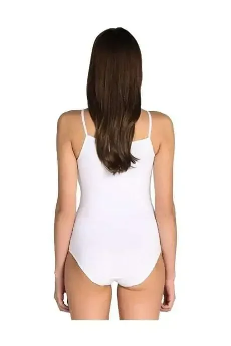 Angelino Women's White Lycra Lace Bodysuit with Hook and Strap, Pack of 2 - 4