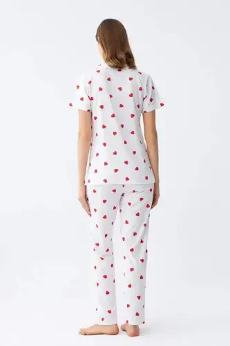 Angelino Women's White Red Heart Button-Down Pajama Set - 6