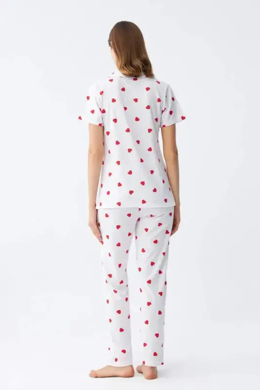 Angelino Women's White Red Heart Button-Down Pajama Set - 6