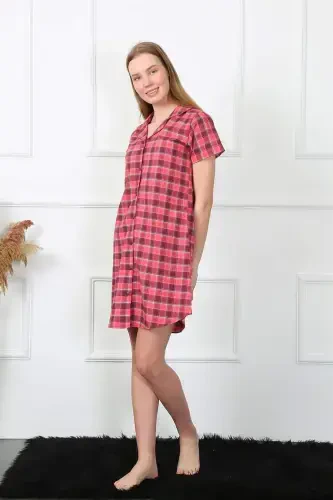 Angelino Women's Woven Fabric Button-Down Red Tunic Nightgown 1030 - 4