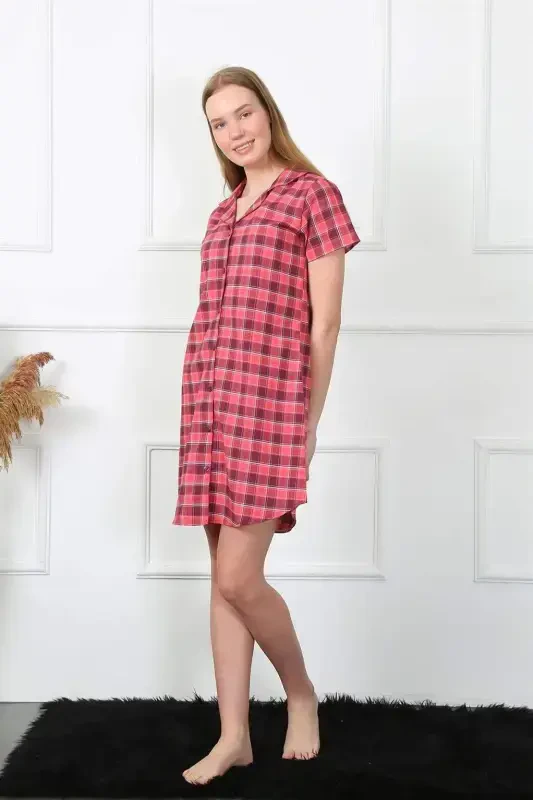 Angelino Women's Woven Fabric Button-Down Red Tunic Nightgown 1030 - 4