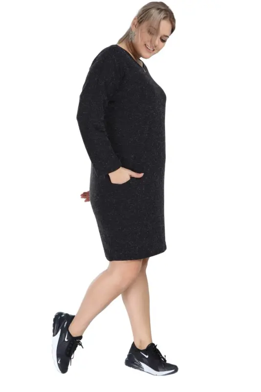 Angelino Young Plus Size Winter Soft Anthracite Dress AS06 - BÜYÜKBEDENIZ