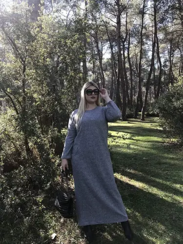 Angelino Young Women's Plus Size Winter Warm Long Pocket Dress AS06U - BÜYÜKBEDENIZ (1)